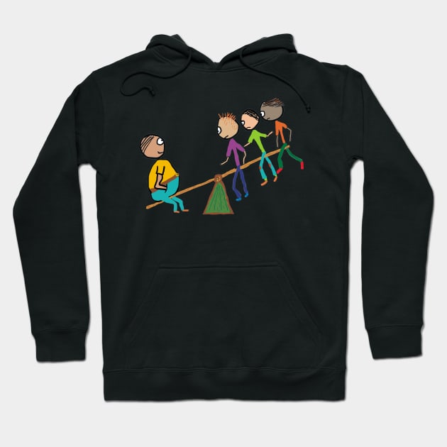 Funny Fat Guy on Seesaw Hoodie by Mark Ewbie